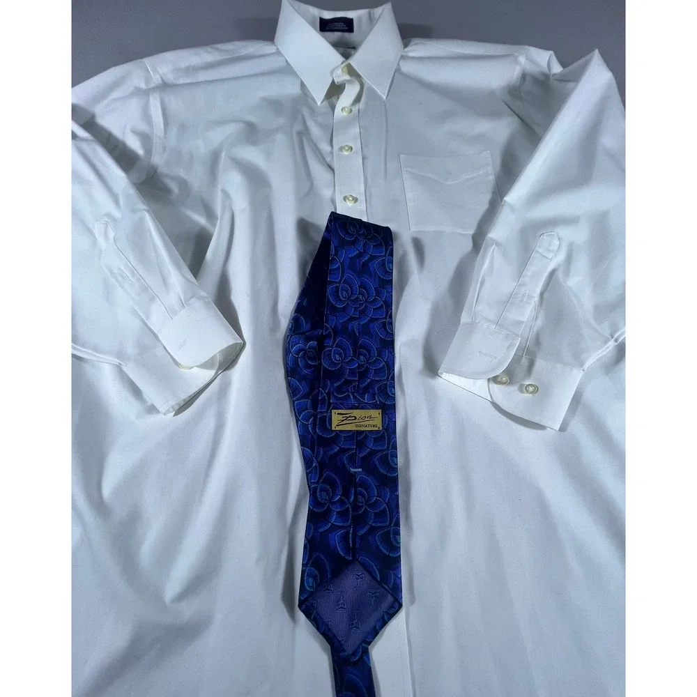 Stafford Performance White Dress Shirt Men's 18.5 36-37 Big & Tall Cotton Blend - Picture 12 of 13